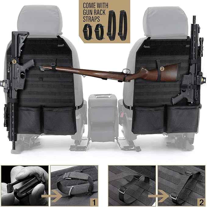 WYNEX Car Seat Organizer, Molle Backseat Cover Organizer Protector with Sling Rack, Visual Pocket and Patch, Universal Vehicle Fits for F150, Jeeps, Pickups & Trucks for Road Trips (2-Packs)