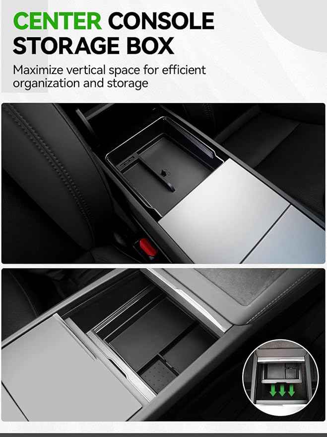 7PCS Center Console Organizer Tray for 2024 2025 2026 Tesla Model 3 Accessories, Armrest Hidden Storage Box Cup Holder Charger Pad for Tesla Model 3 Highland