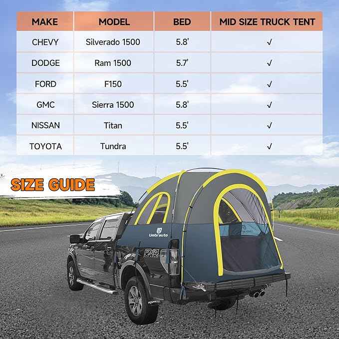Truck Bed Tent 5.5-6ft: Easy Set Up Umburato Pickup Truck Tents for Camping, Waterproof PU3000mm Canopy for Truck Camper, Portable, Spacious for 2 Person Blue