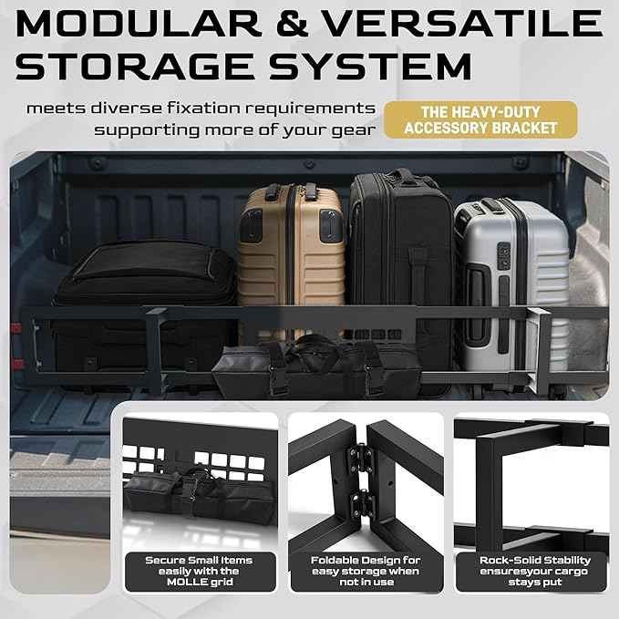 Truck Bed Divider with MOLLE Panel Aluminum Foldable Cargo Divider fit 2019-2025 Chevy Silverado and GMC Sierra 15000