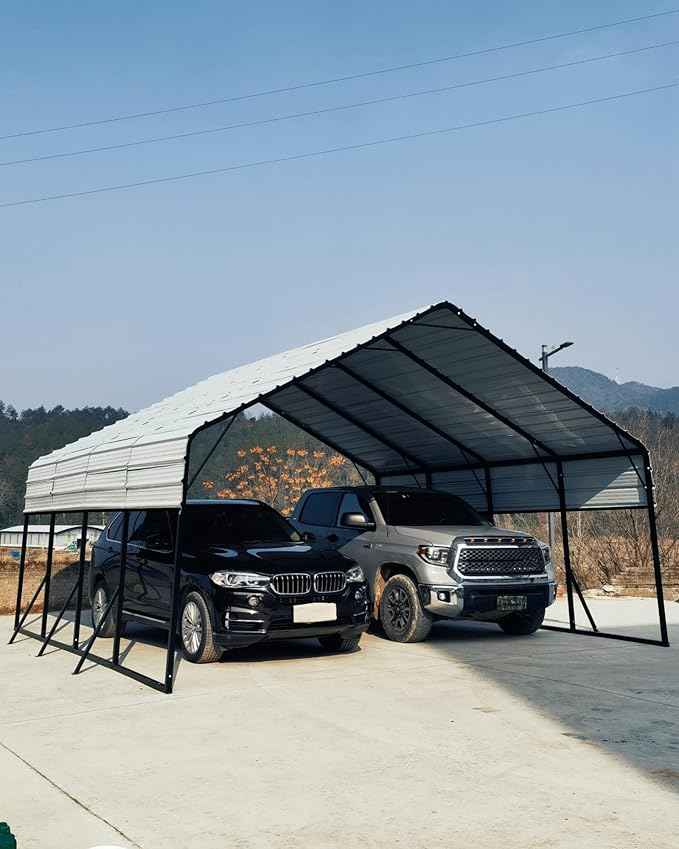Garveelife 20 ft x20 ft x13 ft Metal Carport for 2 Cars, Heavy Duty Steel Frame for All Weather, Permanent Shelter for Boats, Full-Sized Pickup Trucks, and Tractors, N.W. 800 LBS