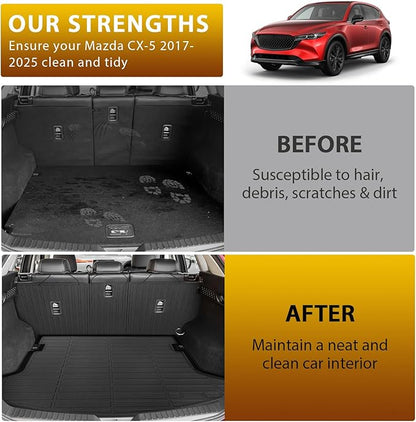 Powerty Floor Mats for Mazda CX-5 2017-2025, All Weather TPE Custom Cargo Liner Seat Back Covers Protectors Replacement for Mazda CX-5 Accessories (Floor Mats+Backrest Mat+Trunk Mat)