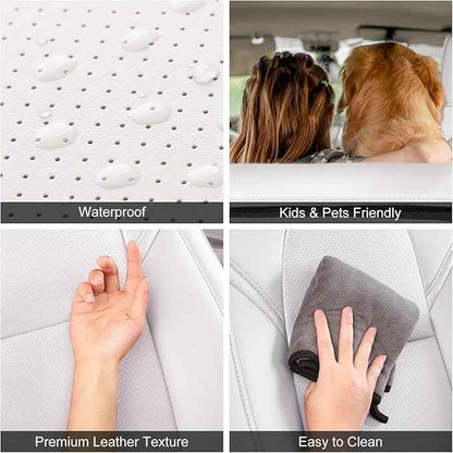Tesla Model 3 Car Seat Covers Nappa Leather Car Interior Seat Airbag Compatible Cushion Cover Full Set Custom Fit 2023 2022 2021 2020 2019 2018, Nappa White