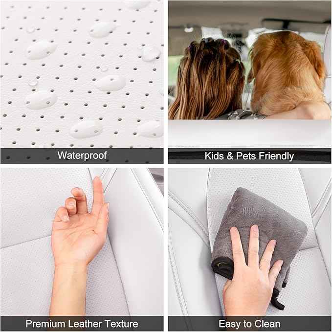 Tesla Model Y Car Seat Covers Nappa Leather Car Interior Seat Airbag Compatible Cushion Cover Full Set Custom Fit 2024 2023 2022 2021 2020, Nappa White