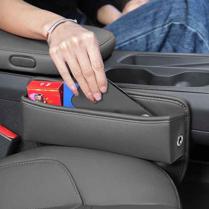 for Tesla Model 3 Y X S Car Side Seat Crevice Storage Pocket Box Built-in Cover Water Cup Key Phone Holder Organizer