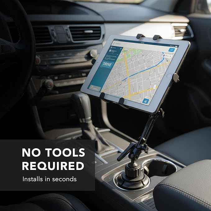 Mount-It! Premium Cup Holder Tablet Mount Fits Vehicle Cupholders 2.75"–3.5" in Diameter, Adjustable Tray for 7"–11" Tablets, Heavy-Duty Aluminum Arm, Full Motion Swivel & Secure Lock Cars Trucks SUVs