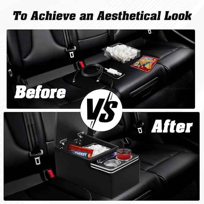 Upgraded Bench Seat Center Console with Extra Large Cup Holder & Phone Holder, Universal Car Armrest Storage Box Organizer for Truck & SUV & Van Automotive Central Console for Back Bench Seat