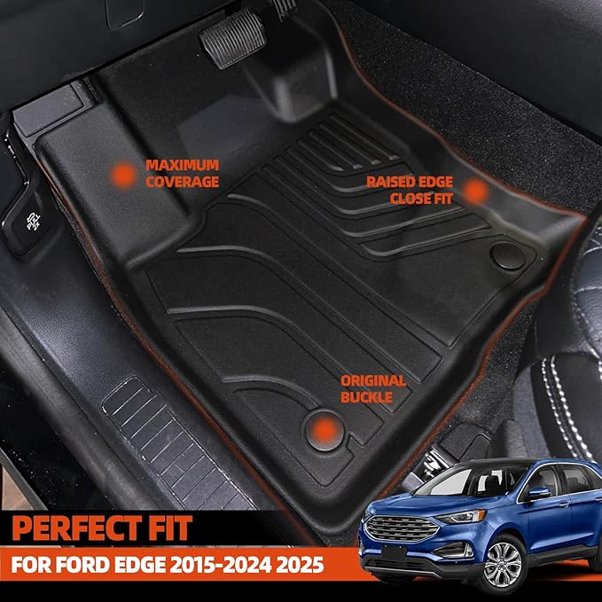 Custom Fit Floor Mats for Ford Edge 2015-2024 2025, All Weather TPE Floor Liners with Trunk Mat & Backrest Protectors, Odorless Full Set Interior Accessories