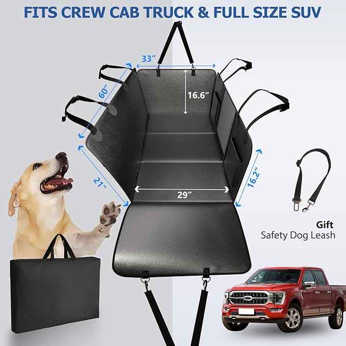 XL Truck Back Seat Extender for Dogs, Upgraded Anti-Scratch PU Leather, Dog Car Seat Cover for Back Seat with Hard Bottom, Pet Seat Covers for Trucks, Waterproof Dog Hammock for Crew Cab Truck