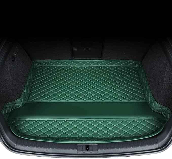 Car Trunk Mats Cargo Liners for 2026 Tesla Model Y Juniper 5-Seat, Custom Leather Rear Boot Floor Carpet, Storage Luggage Protection Pad Accessories with Raised Edges, D/Green