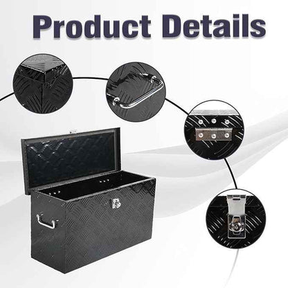 24 Inch Black Aluminum Tool Box 5 Bar Tread ToolBox for Truck Bed Car Outdoor Trailer Pickup Underbody RV ATV Storage Underbed Tools Organizer with Side Handle and Lock (24"X9.5"X12.5")