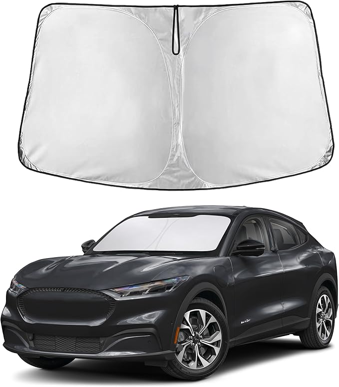 EcoNour Custom Windshield Sun Shade for Ford Mustang Mach-E 2021–2026 | Performance Crossover Front Window Heat & UV Shield | Foldable Multi-Layer Sun Cover