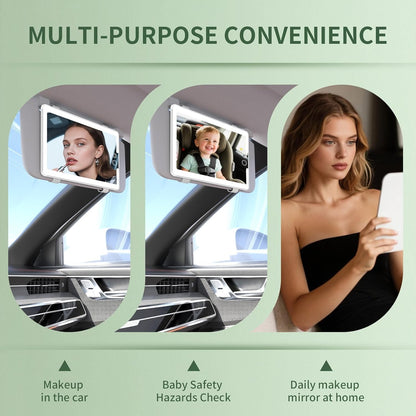 2 Pcs Car Sun Visor Vanity Mirror,Dimmable Rear View Visor Makeup Mirror with 3 Light Modes,White