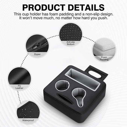 Autorder Back Seat Cup Holder for Car, Couch Cup Holder, Car Truck Boat RV Organizer, Holds Coffee Cups, Books, Phones, Remote Controls - PU Leather Black