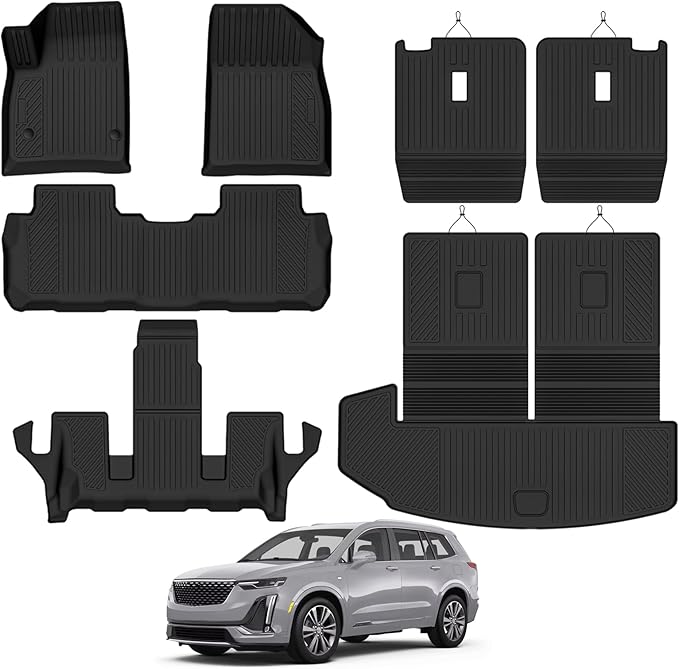 Custom Fit Floor Mats for Cadillac XT6 6 Seats/Captain Seat 2020-2026, All Weather TPE Floor Liners with Trunk Mat & Backrest Protectors, Odorless Full Set Interior Accessories