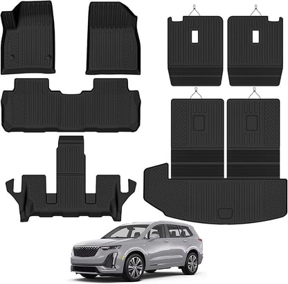 Custom Fit Floor Mats for Cadillac XT6 6 Seats/Captain Seat 2020-2026, All Weather TPE Floor Liners with Trunk Mat & Backrest Protectors, Odorless Full Set Interior Accessories