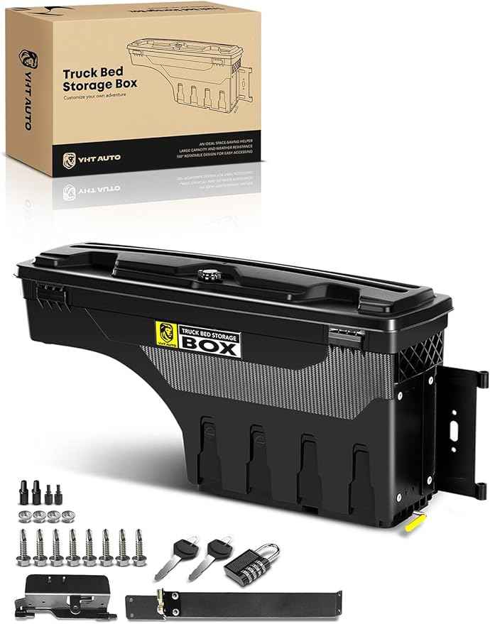 YHTAUTO Truck Bed Storage Tool Box Lockable Fits 2002-2018, 2020-2021 Dodge Ram 1500 2500 3500, 2019-2021 Ram 1500 Classic, Passenger Side, Not Fit Ram Box, Swing Waterproof Wheel Well Toolbox
