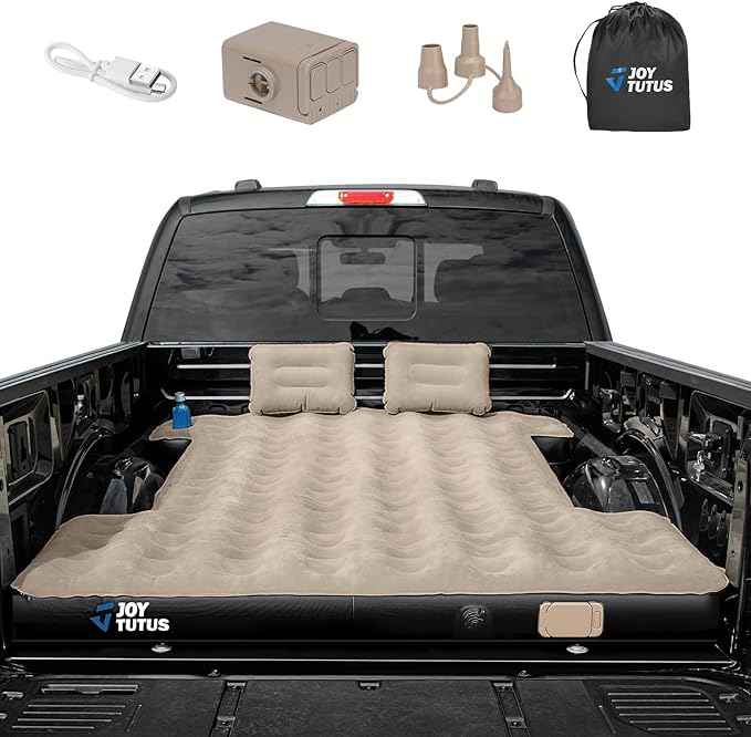 JOYTUTUS 6.0-6.3Ft Truck Bed Air Mattress with Built-in Air Pump, Compact Regular Truck Beds,Anti-Leakage,Inflatable Pickup Mattress,Compatible with Tacoma&Ranger&Frontier&Gladiator,Camel&Black