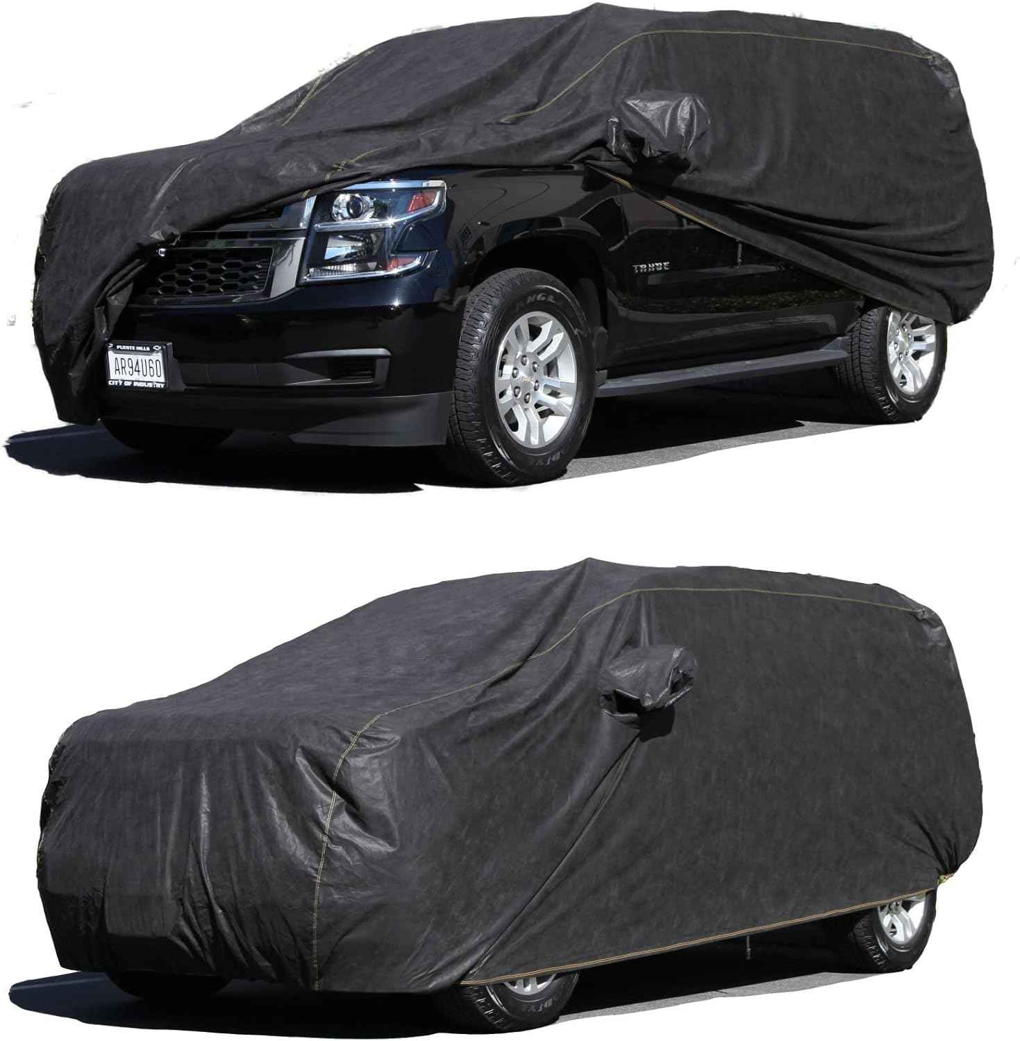All Weather Waterproof car Cover Good for rain Snow uv Protection dust Large Size SUV QX80 Sedona MKT Traverse Enclave Durango LX570 Armada Black