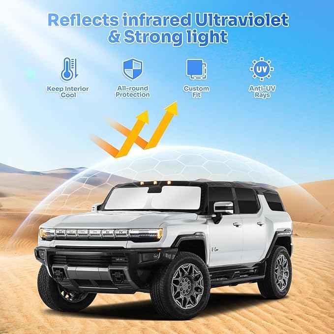Sunshades for 2022-2025 2026 GMC Hummer EV Pickup Accessories Windshield Sun Shade Side Rear Window Shade Cover Sun Shield Privacy Protection for Camping Keep Vehicle Cool Black 6PCS(Not SUV)