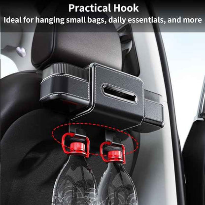 Rear Seat Cup Holder Back Seat Car Organizer 6 in 1 Multifunctional Car Back Seat Storage Box with Drink Cup Holder Tissue Box for Car Phone Holder Snacks Drinks Handbag Makeup Mirror Black