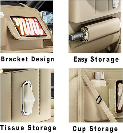 Car Seat Organizers,Multi-functional Back Seat Protectors, Storage Pouches, Child kicking prevention and Tray Holders (for Cars, Kids, Seat Back and Rear Seats) (Beige, 2 Pcs)
