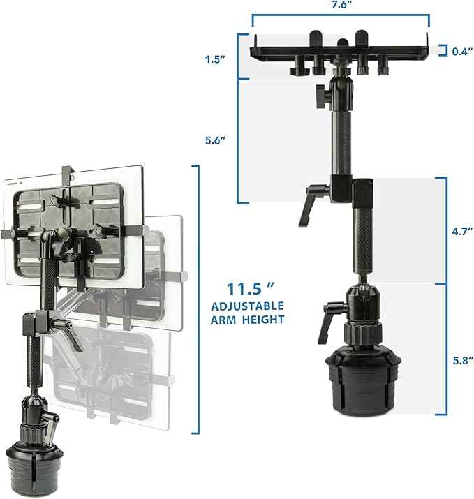 Mount-It! Carbon Fiber Cup Holder Tablet Mount Tablet Holder for Car Truck SUV, Adjustable 7–11 Inch iPad & Tablets, 18" Extension Arm, 360° Rotation, Fits 2.75"–3.5" Cupholders, ELD GPS Holder