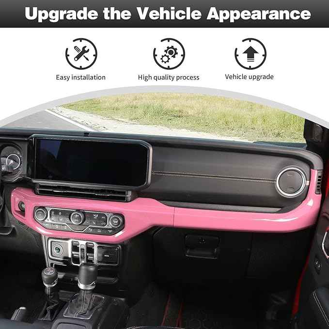 CheroCar for JL Center Console Headlight Air Conditioning Control Panel & Co-Pilot Handle Panel Interior Accessories fit for Jeep Wrangler JL JLU 2024+,Pink