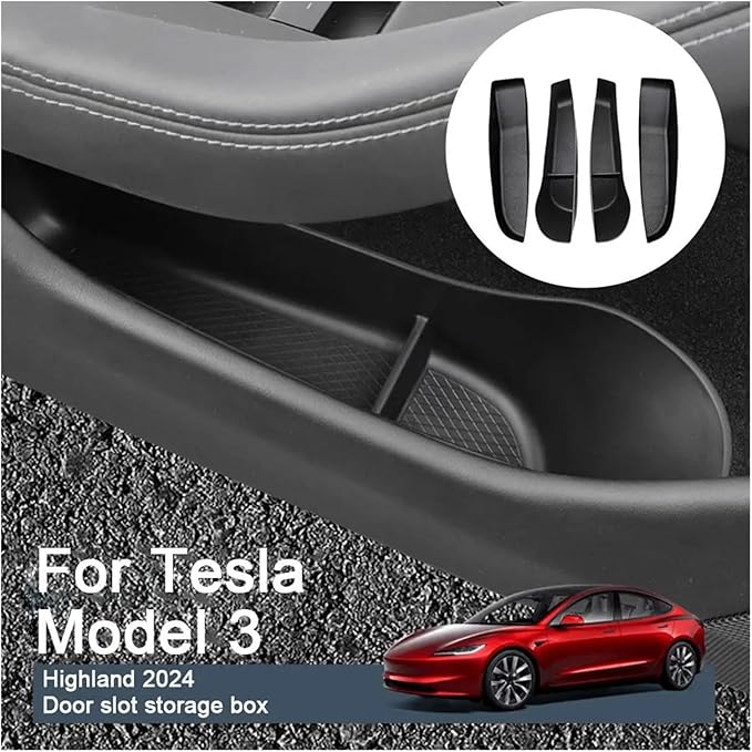 The Car Storage Box Is Suitable Compatible For Tesla Model 3 Highland 2024 Door Slot Storage Box And Car Modification Accessories(Color:Grey)