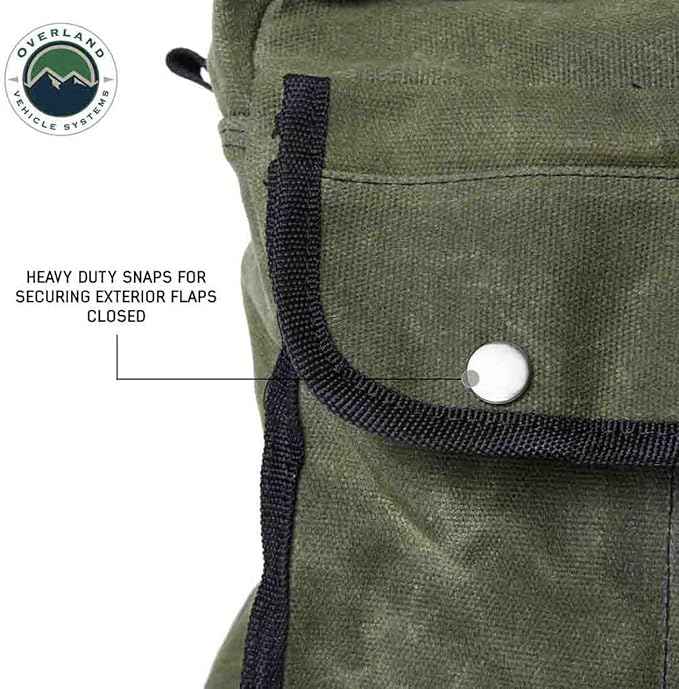Overland Vehicle Systems Small Duffle Bag With Handle And Straps - #16 Waxed Canvas - Infused with Paraffin Wax Waterproofing - Tear Resistant Fabric