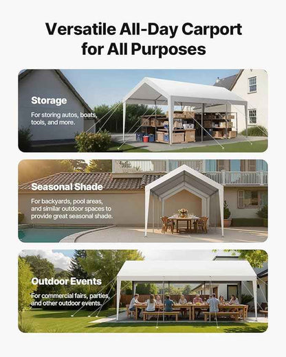 VEVOR Carport, 10 x 20 FT Outdoor Car Canopy, Potable Carport, Heavy Duty Galvanized Cars Shelter, UV-Resistant & Water-Resistant, All-Season Protection, Storage Shed for Car Boat Motorcycle White