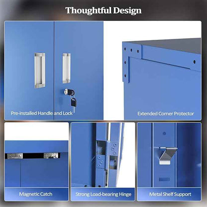 VINGLI 72'' Tall Metal Garage Storage Cabinet with Pegboards, Wheels, Locking Doors and Adjustable Shelves, File Cabinet/Tool Cabinet for Home Office/School (Blue, 32W x 16D x 72H)