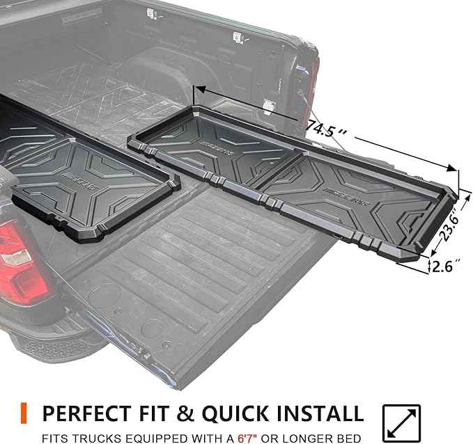Slide-Out Truck Bed Organizer Tray, Heavy Duty Cargo Storage System with Easy Tailgate Access, Fits Full-Size Super Duty Bed Organizer 6'7”Beds, Durable HDPE Material, No Drilling