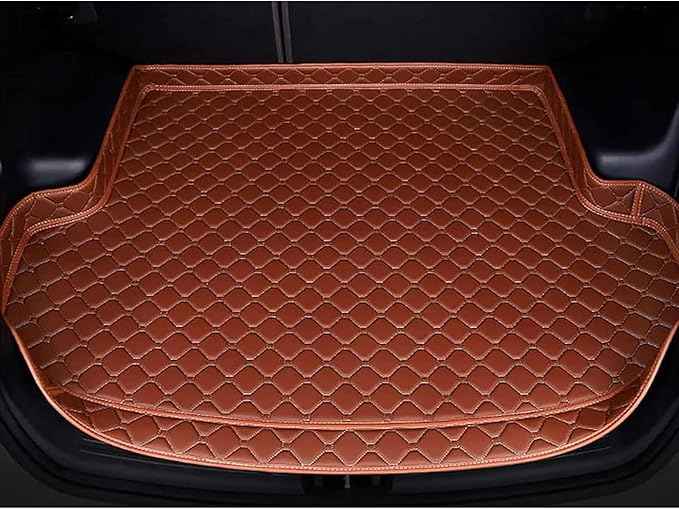 Car Trunk Mats for 2026 Tesla Model Y Juniper 5-Seat, Custom Leather Cargo Liners Rear Boot Floor Carpet, Storage Luggage Protection Pad Accessories with Raised Edges, E/Brown