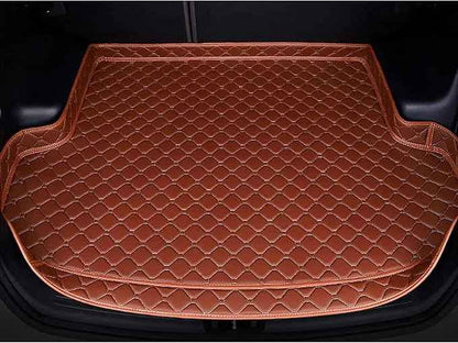 Car Trunk Mats for 2026 Tesla Model Y Juniper 5-Seat, Custom Leather Cargo Liners Rear Boot Floor Carpet, Storage Luggage Protection Pad Accessories with Raised Edges, E/Brown