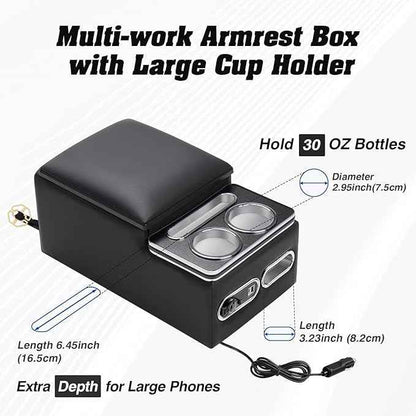 Upgraded Bench Seat Center Console with Extra Large Cup Holder & Phone Holder, Universal Center Console with USB Charging, Central Console for Bench Seat of Truck & Van & Car