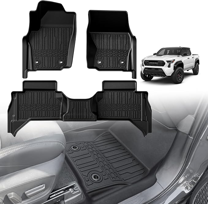 TripleAliners for Tacoma 2024 2025 Double Cab Floor Mats (Fit Manual Trans ONLY) All Weather Floor Liners Compatible with 2024+ Toyota Tacoma Accessories Front & Rear Mats, 3PCS (Not for Hybrid/Auto)