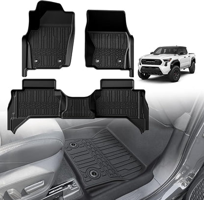 TripleAliners for Tacoma 2024 2025 Double Cab Floor Mats (Fit Manual Trans ONLY) All Weather Floor Liners Compatible with 2024+ Toyota Tacoma Accessories Front & Rear Mats, 3PCS (Not for Hybrid/Auto)