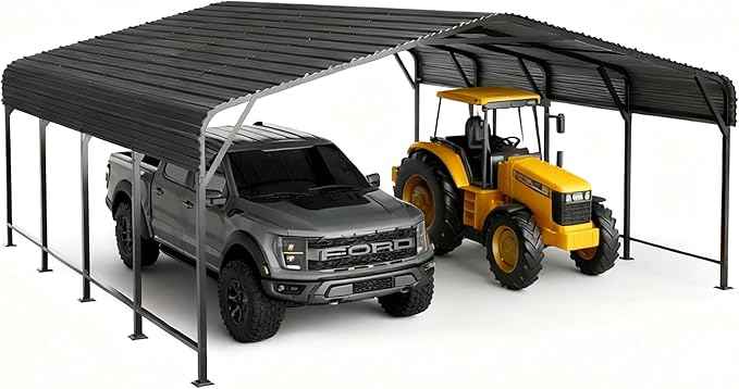 20x20 FT Heavy-Duty Metal Carport, Outdoor Galvanized Steel Shelter for Pickup Trucks, Motorcycles, Boats, Cars & Tractors