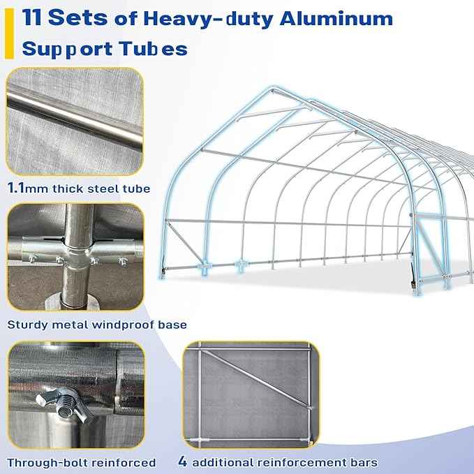 EROMMY 20x40 FT Heavy Duty Durable Carport, Silver Gray, Galvanized Steel Frame Garage Shelter and Outdoor Storage, Waterproof 3-Layer PE Cover, Fits 4 Cars, Boat, Farm Equipment