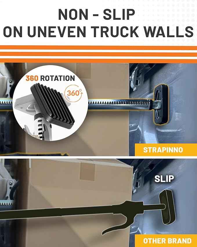 Strapinno - Ratcheting Cargo Bar 44"-74", Non-Slip Truck Bed Divider, Easy Setup, Strong 1.25" Tube, Adjustable Stabilizer for Pickup Trucks - 2-Pack