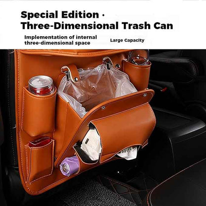 Car Seat Organizer, Multifunctional Backseat Protector Mat, Storage Bag and Tray Rack, Trash Storage (Suitable for Cars, Children, Back of Seats, and Rear Seats) (Brown, Leather 1-Piece Set)
