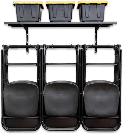 StoreYourBoard Chair Storage Rack with Storage Shelf – Folding Chair Rack for Home & Garage Organization, Chair Hangers for Folding, Beach, Patio & Camping Chairs, Heavy Duty Steel, Holds 300 lbs