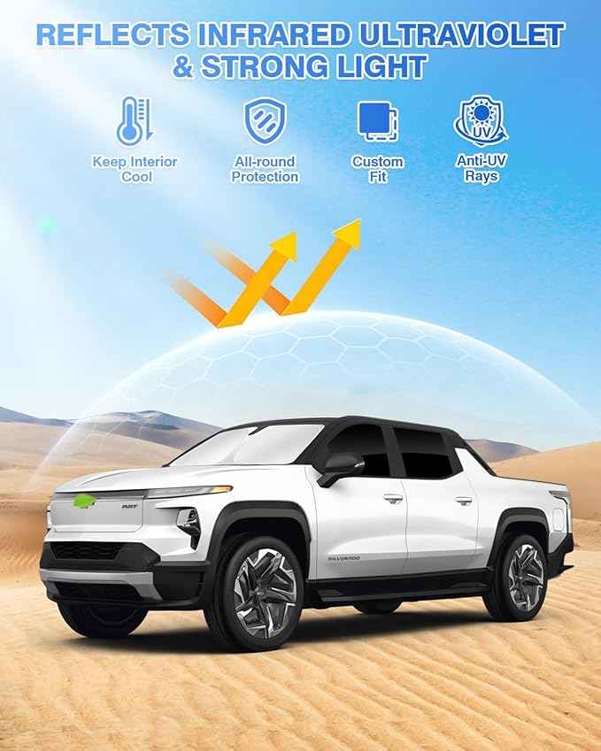 Sunshades for Chevrolet/Chevy Silverado EV & GMC Sierra EV 2024 2025 2026 Accessories Windshield Sun Shade Side Rear Window Shade Cover Sun Visor Shield Privacy Keep Vehicle Cool Black 6PCS