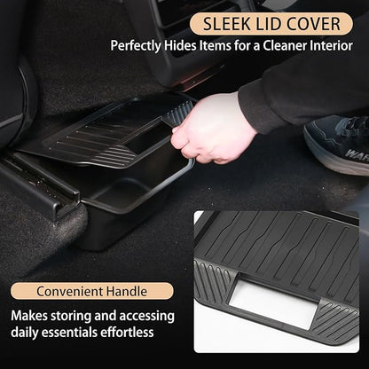 Rear Center Console Trash Can Garbage Bin For Tesla Model Y Juniper 2025 2026, Anti-Slip & Durable Under Seat Storage Box Organizer with Lid Cover for Model Y Juniper Interior Accessories (1 Pack)