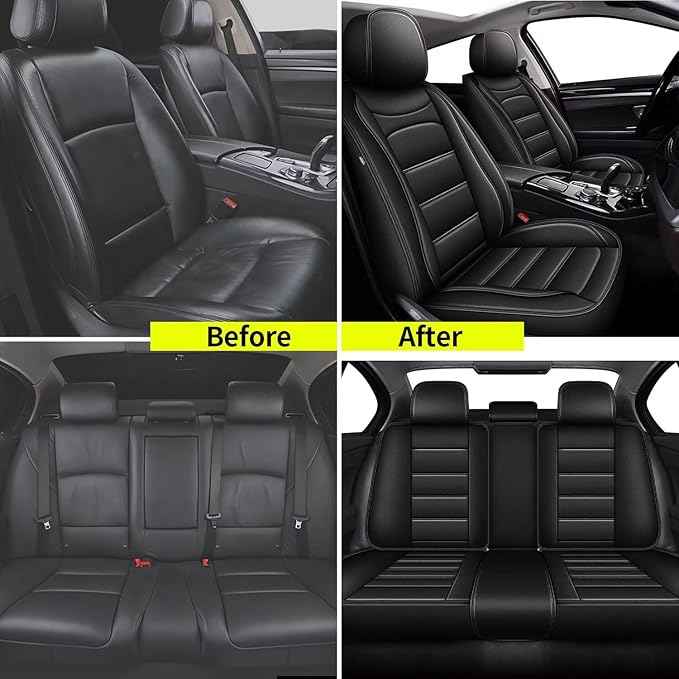 Car Seat Covers for Hyundai Kona 2018-2025 2026: Luxury Leather Striped Automotive Seat Cover Waterproof Seat Protectors Compatible Airbag (5 Seats,Black)