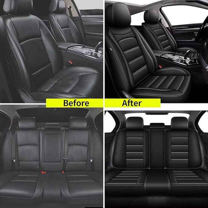 Car Seat Covers for Hyundai Kona 2018-2025 2026: Luxury Leather Striped Automotive Seat Cover Waterproof Seat Protectors Compatible Airbag (5 Seats,Black)