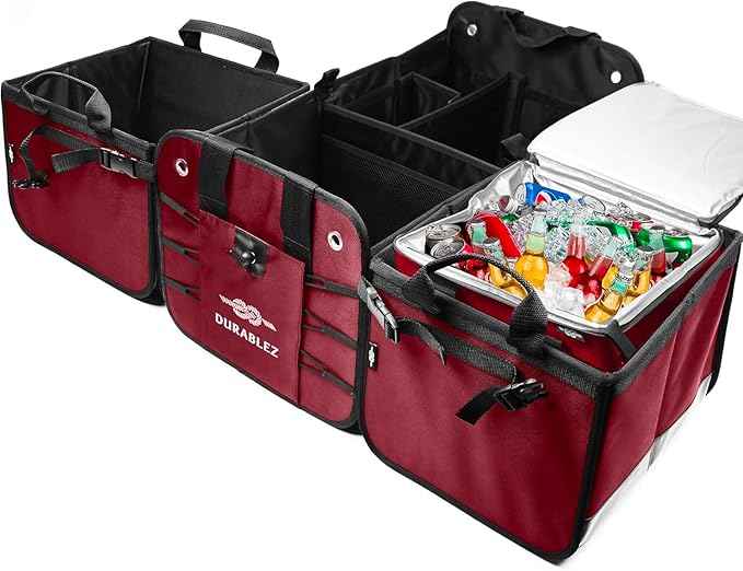 5-Section Trunk Organizer for SUV, Truck, Sedan, Van – Modular Extra Large Cargo Storage Bin, Detachable Car Trunk Organizer with Dividers, Collapsible Auto Organization System – Cherry Red