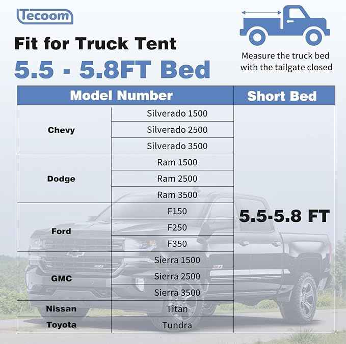 Tecoom Truck Bed Tent, Double Layer Waterproof PU3000mm for 5.5-6.7ft, Portable 2/3 Person Compact Full Size Pickup with Rain Fly for Back of Camping Beach
