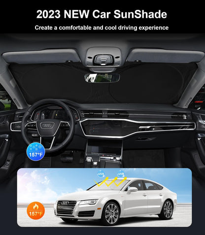 Custom Sunshade Windshield Sun Shade for 2018-2023 2024 2025 2026 Audi Q5 Q8 SUV Accessories Front Window Shades Cover for Windshield Sun Visor Screen Foldable 2 Layers 210T Protector Blocks UV Rays